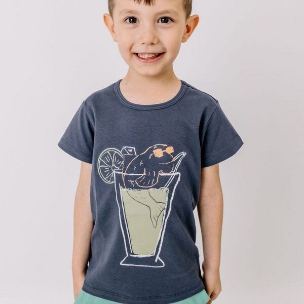 Cotokids Kinder T-Shirt Baumwolle, Navyblau, Cocktail-Print, Walkiddy