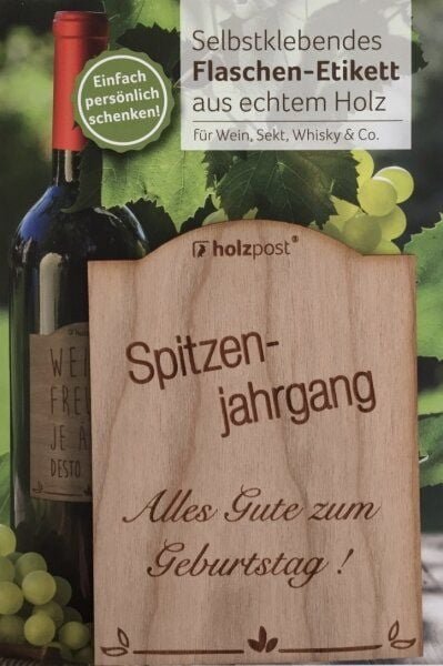 holzpost Flaschen-Etikett zum Geburtstag
