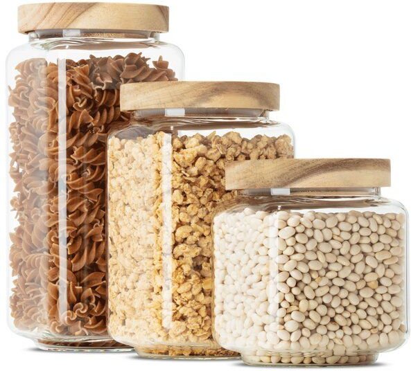 Econovo Große & kleine Vorratsgläser | 600 - 1200ml (Set 3-tlg.) | Kollektion Eckig