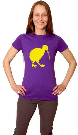 HANDGEDRUCKT "Kiwi" Frauen-T-SHIRT von Earth Positiv Biobaumwolle
