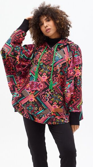 KOKOworld Poncho-Sweatshirt Sombra – Lockere Passform – Große Kängurutasche und Kapuze – farbenfroher Print – fair produ...