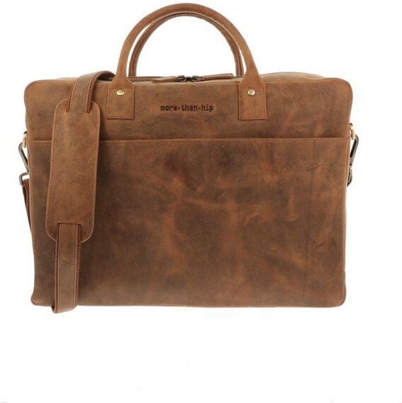 Thumbnail - MoreThanHip Geräumige Laptoptasche 15,6" aus mattem Vintage-Öko-Leder - Huckleberry braun oder schwarz