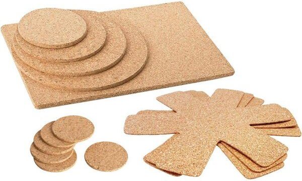 Kork-Deko 7er-Set Untersetzer 15, 20, 25, 30, 45x30 cm - Gläser + Pfannenschutz