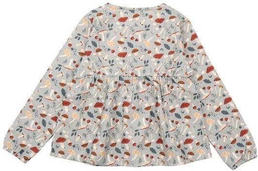 Mädchen Bluse GOTS zertifiziert, hellblau, Pilz-Allover, Langarm, weich – Walkiddy