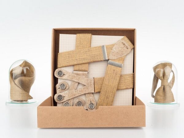 klYmp Hosenträger + Fliege + Einstecktuch Leinen Vegan