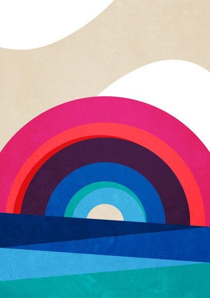 Photocircle Poster / Leinwandbild - Regenbogen und Meer – Illustration für Kinder