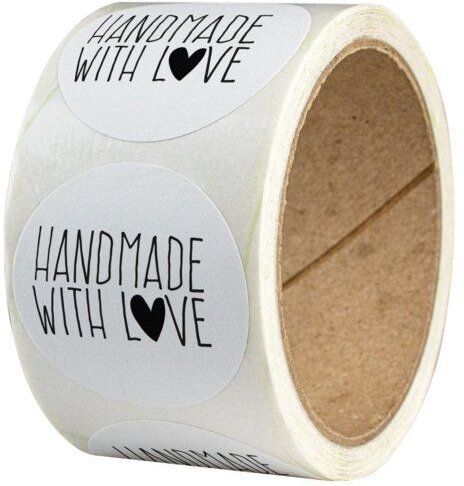 Fines Papeterie 50 Aufkleber * Handmade with Love * verschiedene Motive * 4cm rund * auf Rolle * Naturpapier