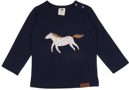 Baby Langarmshirt GOTS-zertifiziert aus Bio-Baumwolle, dunkelblau mit Pferdemotiv – Walkiddy, weich, hautfreundlich & al...