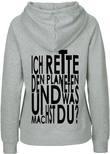 HANDGEDRUCKT "Weltretten" Frauen Hoody aus reiner Biobaumwolle (kbA)