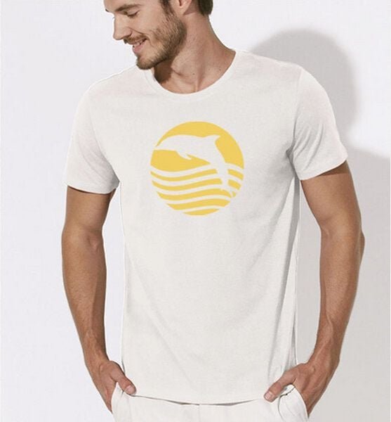Picopoc T-Shirt Delfin / Sonnenaufgang mit Delphin in weiss