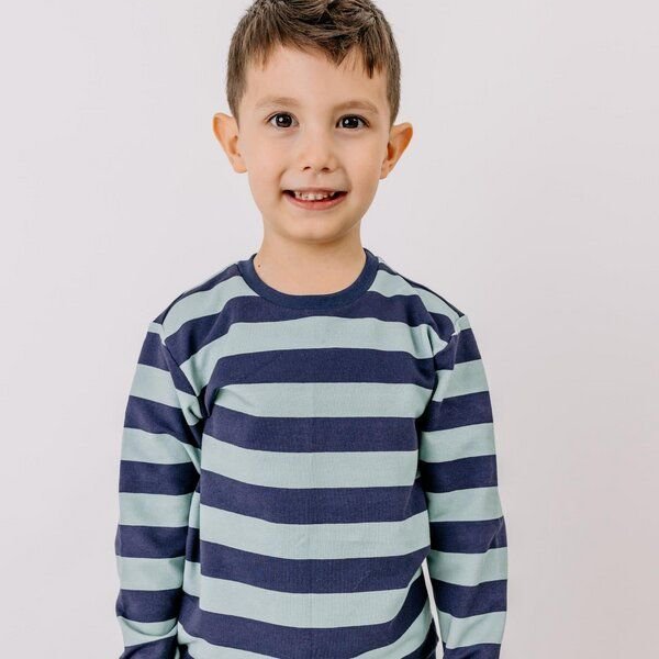 Kinder Sweatshirt GOTS-zertifiziert aus Bio-Baumwolle, navy-blau gestreift, langarm – Walkiddy, weich, fair, nachhaltig ...