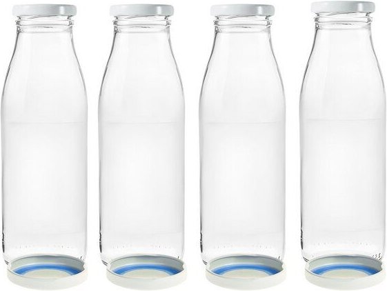 mikken 4er Set Milchflasche 500 ml Glasflasche mit Ersatzdeckel Blueseal