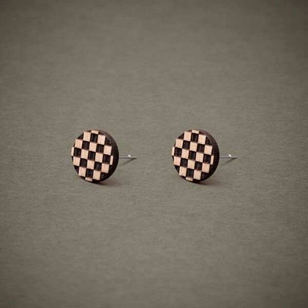 feinformart Ohrstecker / Ohrring aus Holz "Schachbrett" 9mm