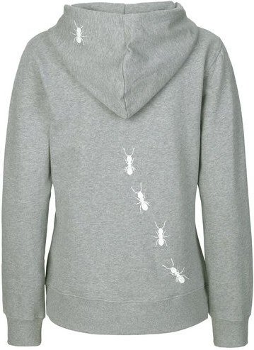 HANDGEDRUCKT "Ameisen" Frauen Zip-HOODY aus reiner Biobaumwolle (kbA)