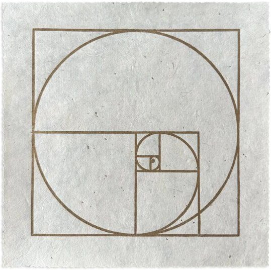 Thumbnail - Veskor Cassiopeia FIBONACCI SEQUENZ Heilige Geometrie Linoldruck | 22 × 22 cm | Gold auf Naturweiß