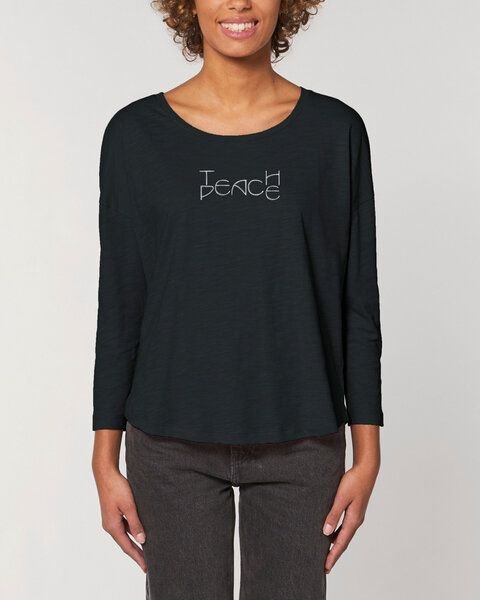 Human Family Damen Longsleeve aus Slub Garn - "Wave - Teach Peace"