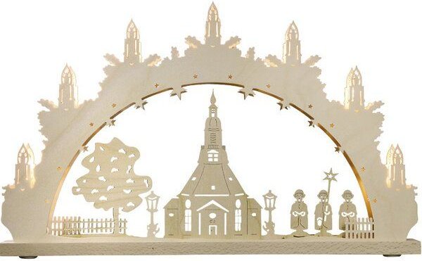 Weigla® Holzkunst Kleiner Schwibbogen "Seiffener Kirche" 7 flammig LED Beleuchtung