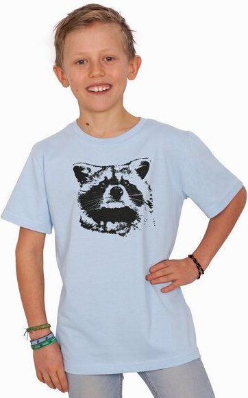 HANDGEDRUCKT "Waschbär" Kinder T-Shirt Baumwolle (kbA)