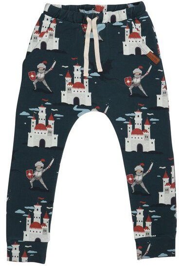 Kinder Jogginghose GOTS zertifiziert Bio-Baumwolle, Dunkelgrün, Burg-Muster, Walkiddy