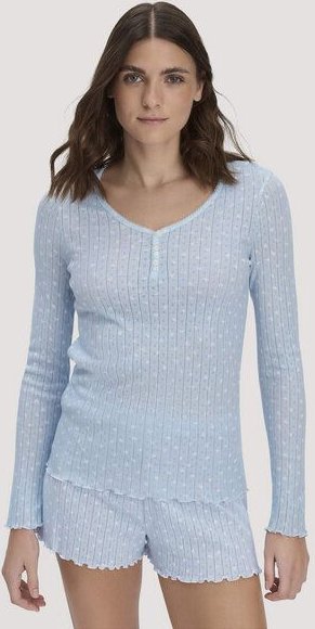 hessnatur Pointelle Henley Schlafshirt PURE COTTON aus reiner Bio-Baumwolle