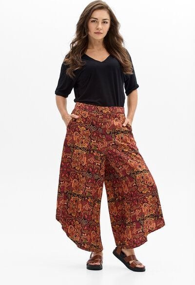Thumbnail - Hose Baobab – Weite Hosen mit ausgestelltem Bein – Taschen – Farbenfroher einzigartiger Print von KOKOworld – 100% in de...