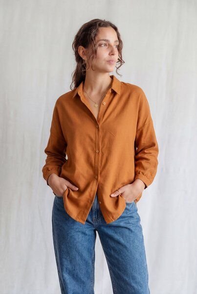 Jyoti - Fair Works Baumwoll Bluse Mayank Haselnuss