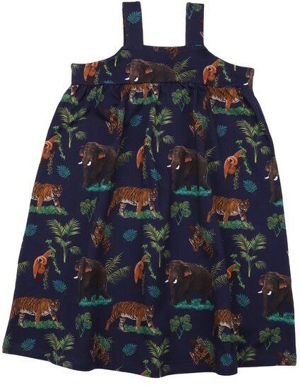 Kinder Trägerkleid GOTS zertifiziert – Bio-Baumwolle, Dunkelblau mit tropischem Muster, weich & bequem, kombinierbar | W...