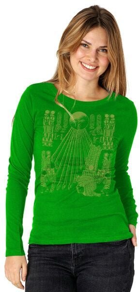 Peaces.bio - handbedruckte Biomode Langarmshirt Damen Sonnenscheibe Aton