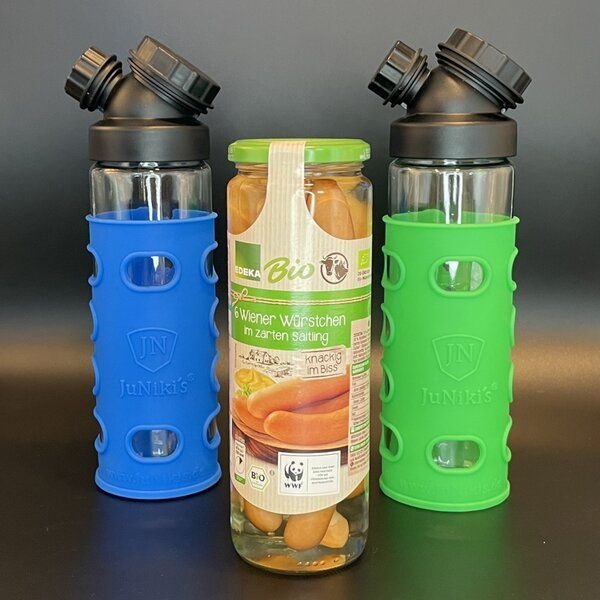 JN JuNiki's Set: 2x JuNiki´s Würstchen® Verschluss + Silikonhüllen (grün + blau oder pink + türkis)