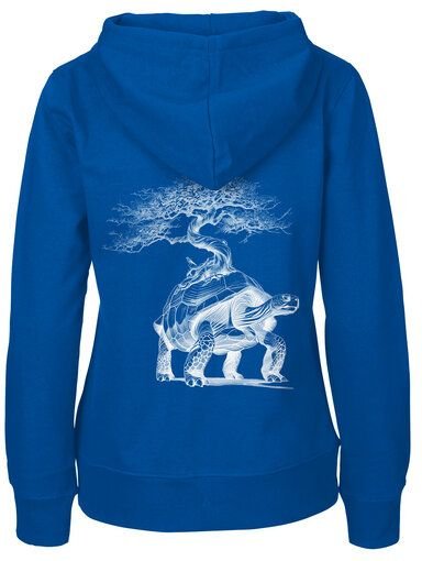 HANDGEDRUCKT "Lange Reise" Frauen Zip-HOODY aus reiner Biobaumwolle (kbA)