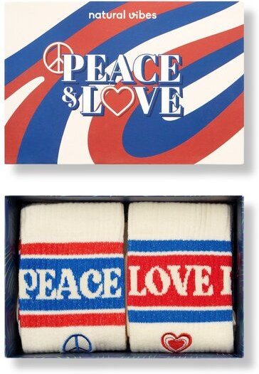 Natural Vibes 2-Pack Peace and Love Bio GOTS | Geschenkset | Bunte Tennissocken | Herren Damen Socken |