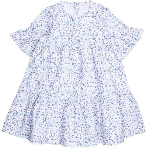 Cotokids Kinderkleid GOTS zertifiziert, Bio-Baumwolle, weiß/blau, Blumenmuster, Kurzarm, leicht & bequem – Walkiddy