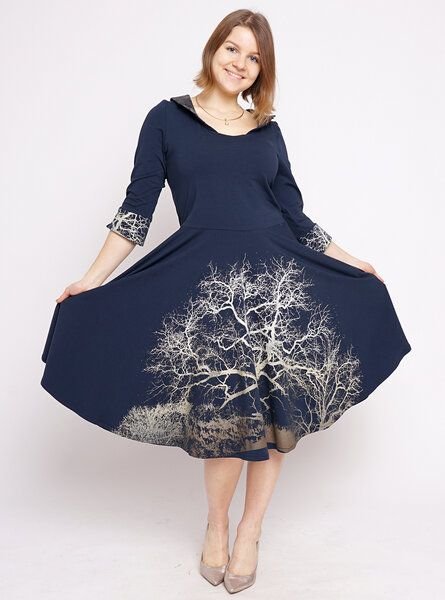 Peaces.bio - handbedruckte Biomode Tanzkleid Zauberlandschaft in Nachtblau