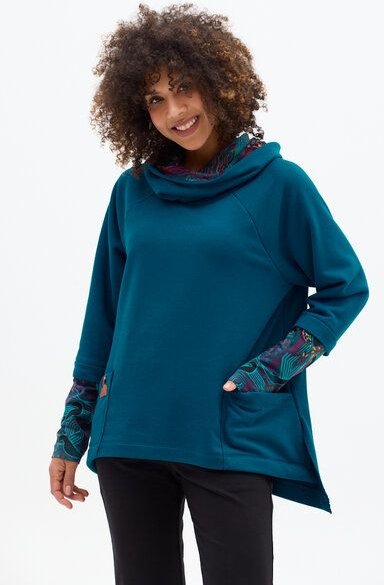 Hoodie Nayomi – Lockerer, asymmetrischer Schnitt – Weiter Kragen mit Kapuzenfunktion – Große, offen verarbeitete Taschen...