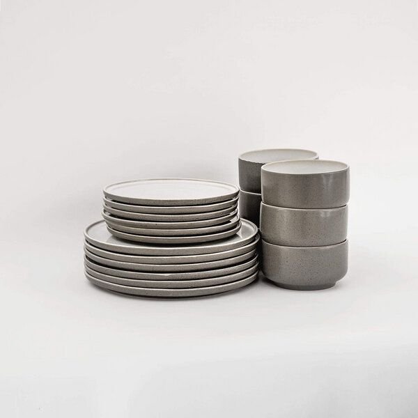 EDDA stoneware Lunch Geschirr Set Ddoria - Granit Grau aus Steingut (handgemacht)