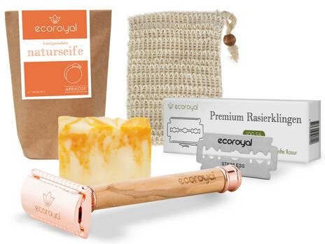 EcoRoyal Rasierhobel Set Roseholz - inkl.100 Rasierklingen und mehr