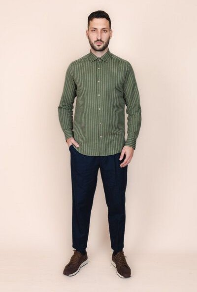 De IONESCU 100% Leinen Shirt Herren Langarm Hemd, Regular Fit, Vegan, Oxford-Kragen