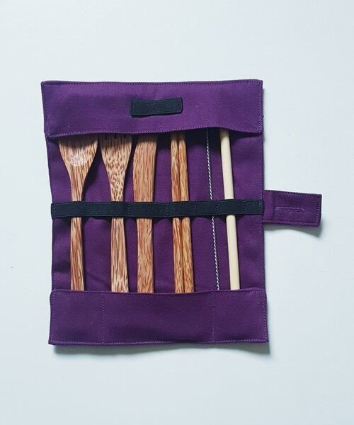 BAGHI Reise Besteckset Coco/Bamboo 6-teilig in Bio-Baumwolltasche