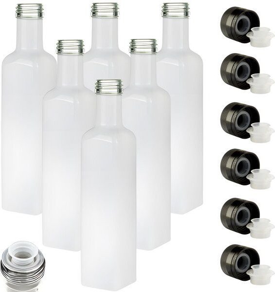 mikken Ölflaschen 250 ml weiß mit Ausgießer und Schraubdeckel + Etiketten