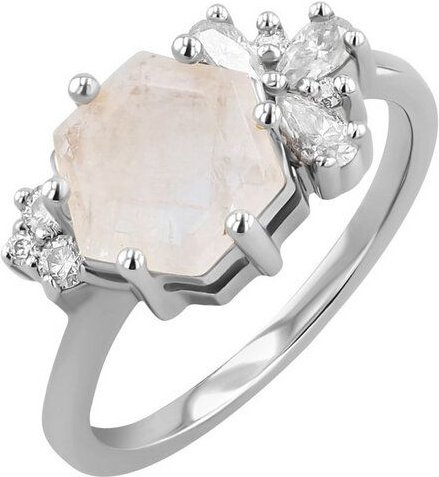 Eppi Einzigartiger Ring mit Mondstein und Moissaniten Anita