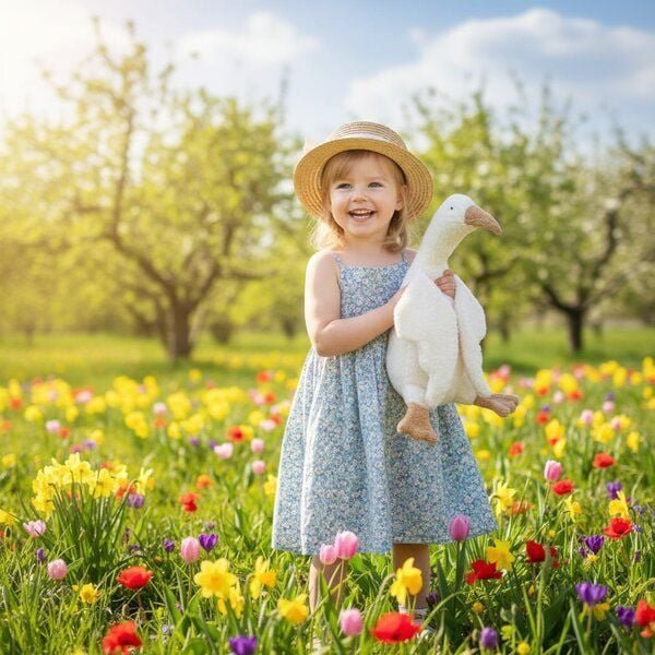 Efie Bio-Kuscheltier Gans groß weiß – Bio Baumwolle (KBA), recycelte Füllung, waschbar & Allergiker geeignet – nachhalti...