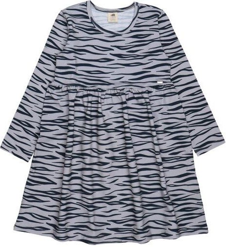 Kinder Kleid GOTS zertifiziert – Bio-Baumwolle, Grau mit Tiermuster, langärmelig, weich & bequem, alltagstauglich | Walk...