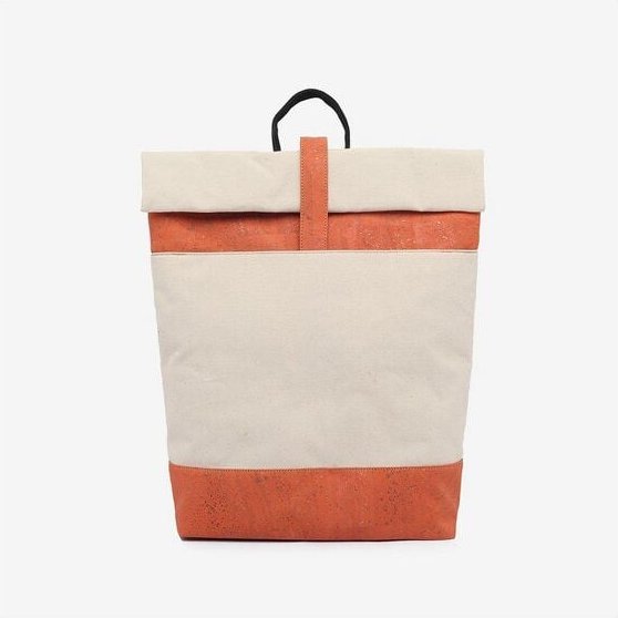 Kork-Deko Weiß-rot Wickelrucksack aus Kork für Freizeit & Business – vegan & wasserabweisend