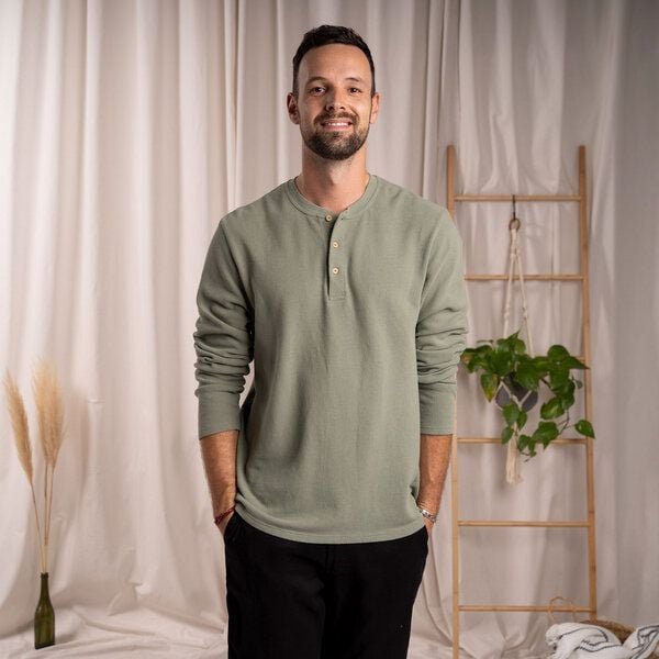 Vresh Clothing Sven - Piqué Longsleeve aus Biobaumwolle, Salbei
