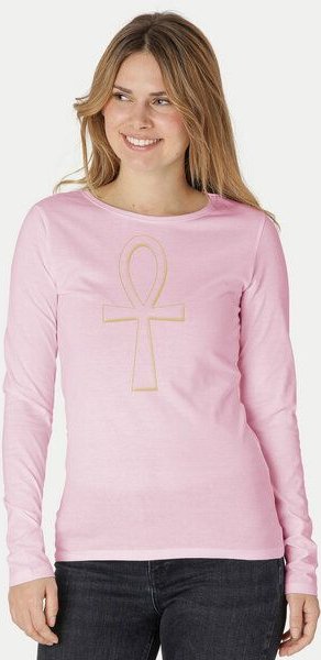 Peaces.bio - handbedruckte Biomode Bio-Damen-Langarmshirt "Ankh"