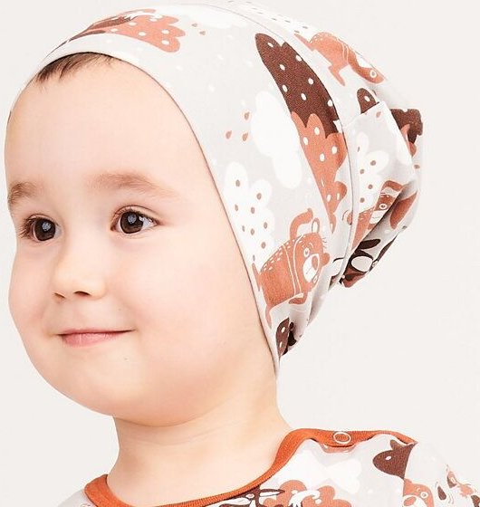 Cheeky Apple Gefütterte Babyhaube "Yo-yo | Dotted Lines Taupe"