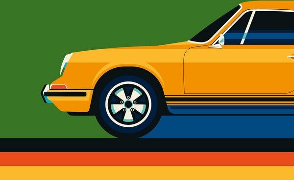 Photocircle Poster / Leinwandbild - Vintage Sports Car Yellow Green