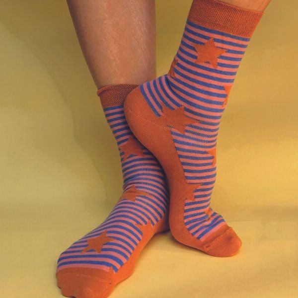 Fräulein Prusselise Zimtstern Socke, Streifen, star, bunt gemustert