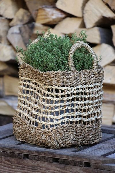 GLOBO Fair Trade Seegraskorb SEN Palmblatt und Seegras, 20-40cm, quadratisch mit Griffen