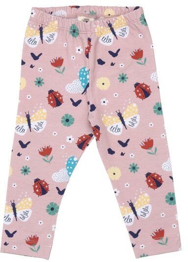 Kinder Leggings GOTS zertifiziert Bio-Baumwolle mit Elasthan, Rosa, Marienkäfer- und Schmetterling-Muster, Walkiddy